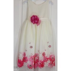 Chic Baby Girls Size 8 Ivory Pink Floral Sequin Tulle Formal Dress Flower Girl